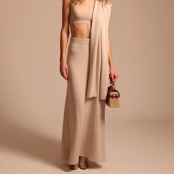 Bleusalt Maxi Skirt A-line Beige Tan Neutral Soft Stretchy Lagenlook size XL - Picture 9 of 9